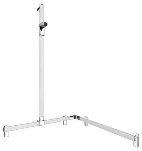 Duschhandlauf von Keuco mit vertikalem Element und horizontalen Stangen für die Wandmontage. Edelstahloptik, geeignet für Badezimmeranwendungen.
